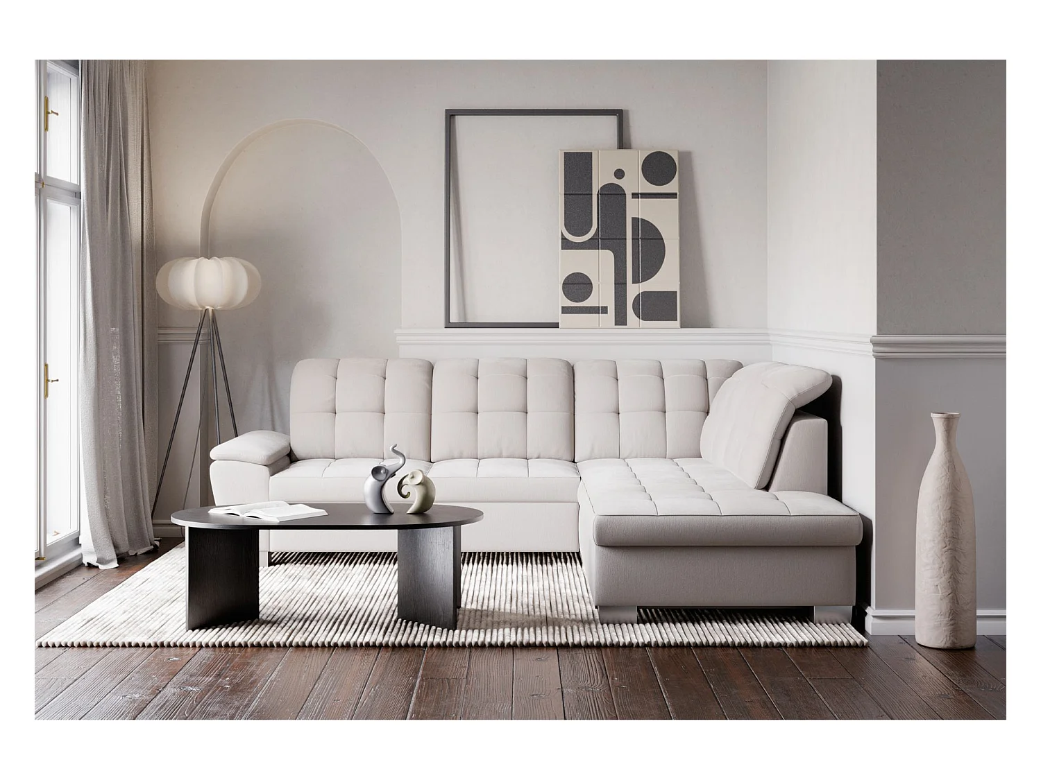 Canapé d'angle convertible L – crème – côté droit – JAMAAL