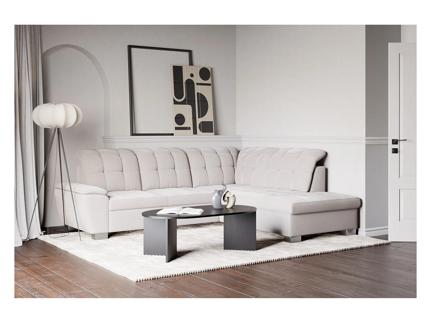 Canapé d'angle convertible L – crème – côté droit – JAMAAL