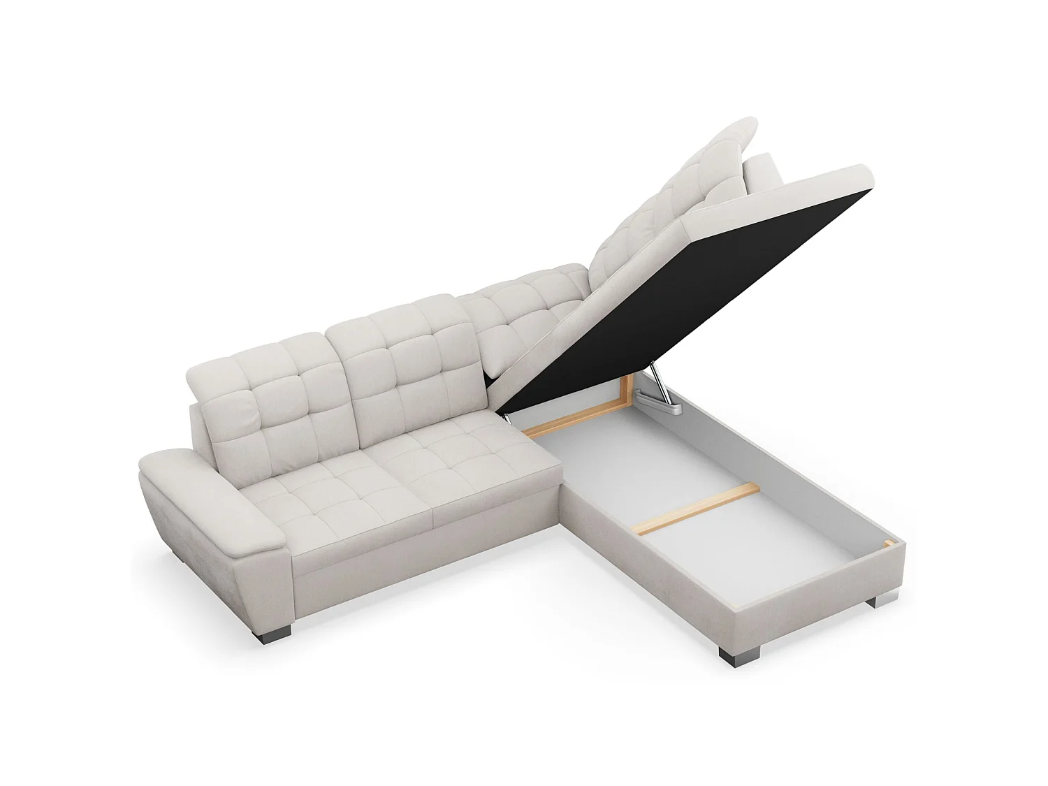 Ecksofa - Schlaffunktion und Stauraum - rechtsseitig - creme - JAMAAL