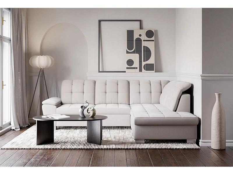 Ecksofa - Schlaffunktion und Stauraum - rechtsseitig - creme - JAMAAL