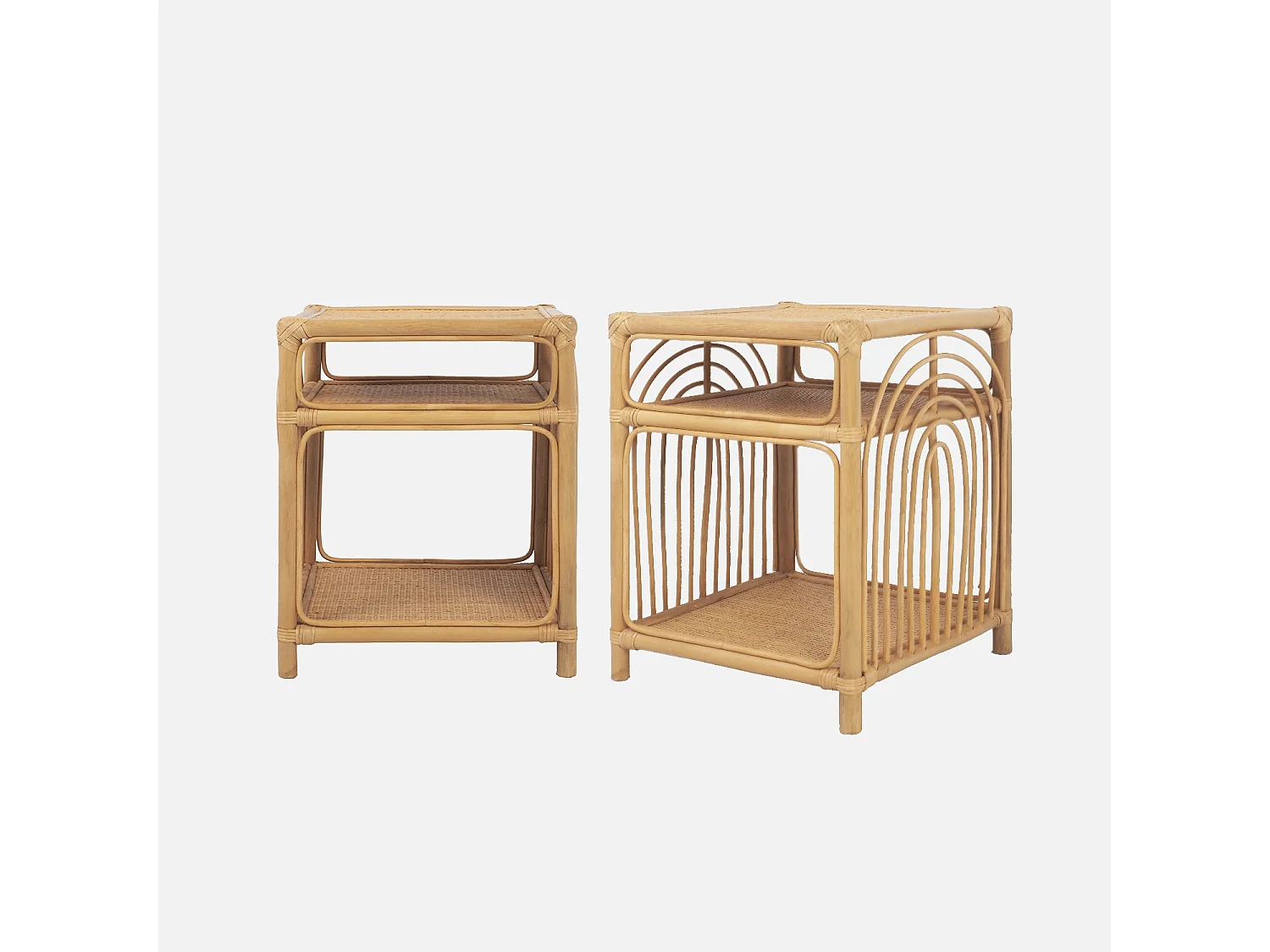 Set 2 comodini in rattan 1 vano portaoggetti, marrone naturale