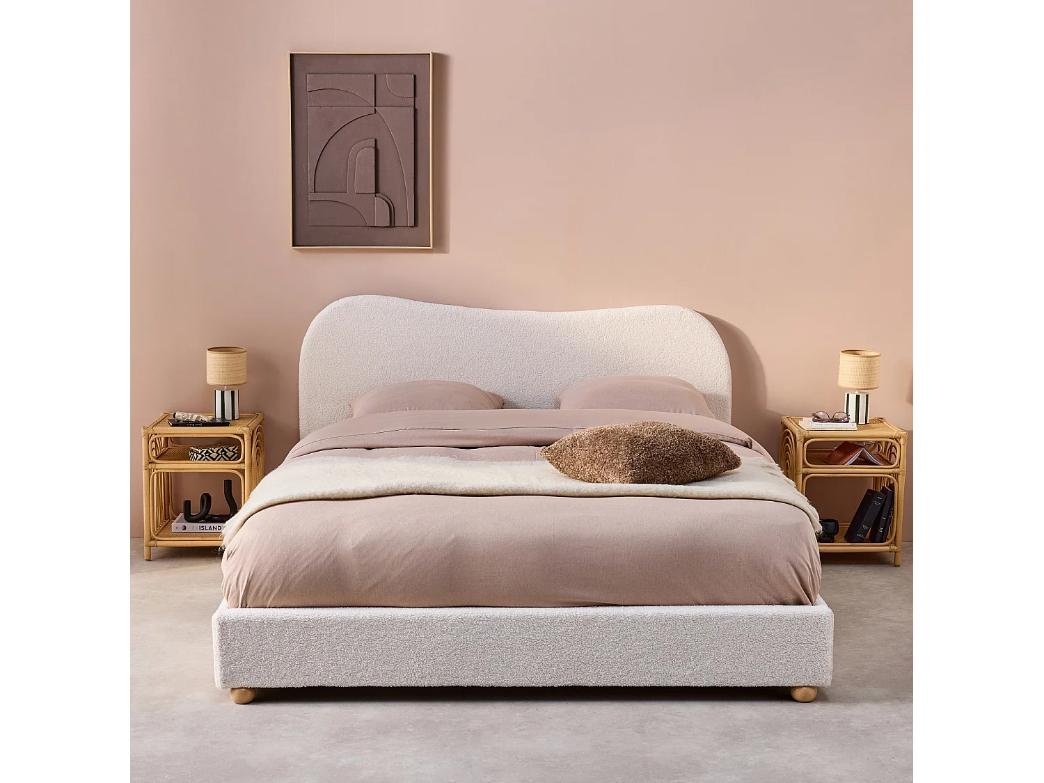 Set 2 comodini in rattan 1 vano portaoggetti, marrone naturale