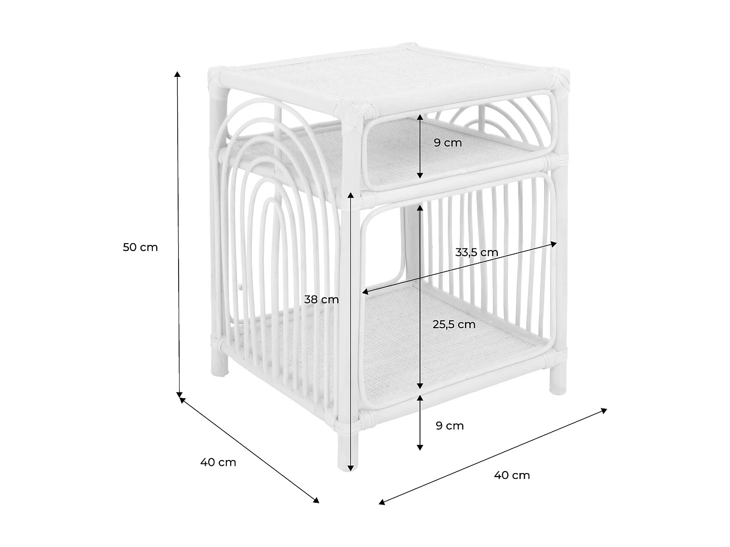 Set 2 comodini in rattan 1 vano portaoggetti, marrone naturale
