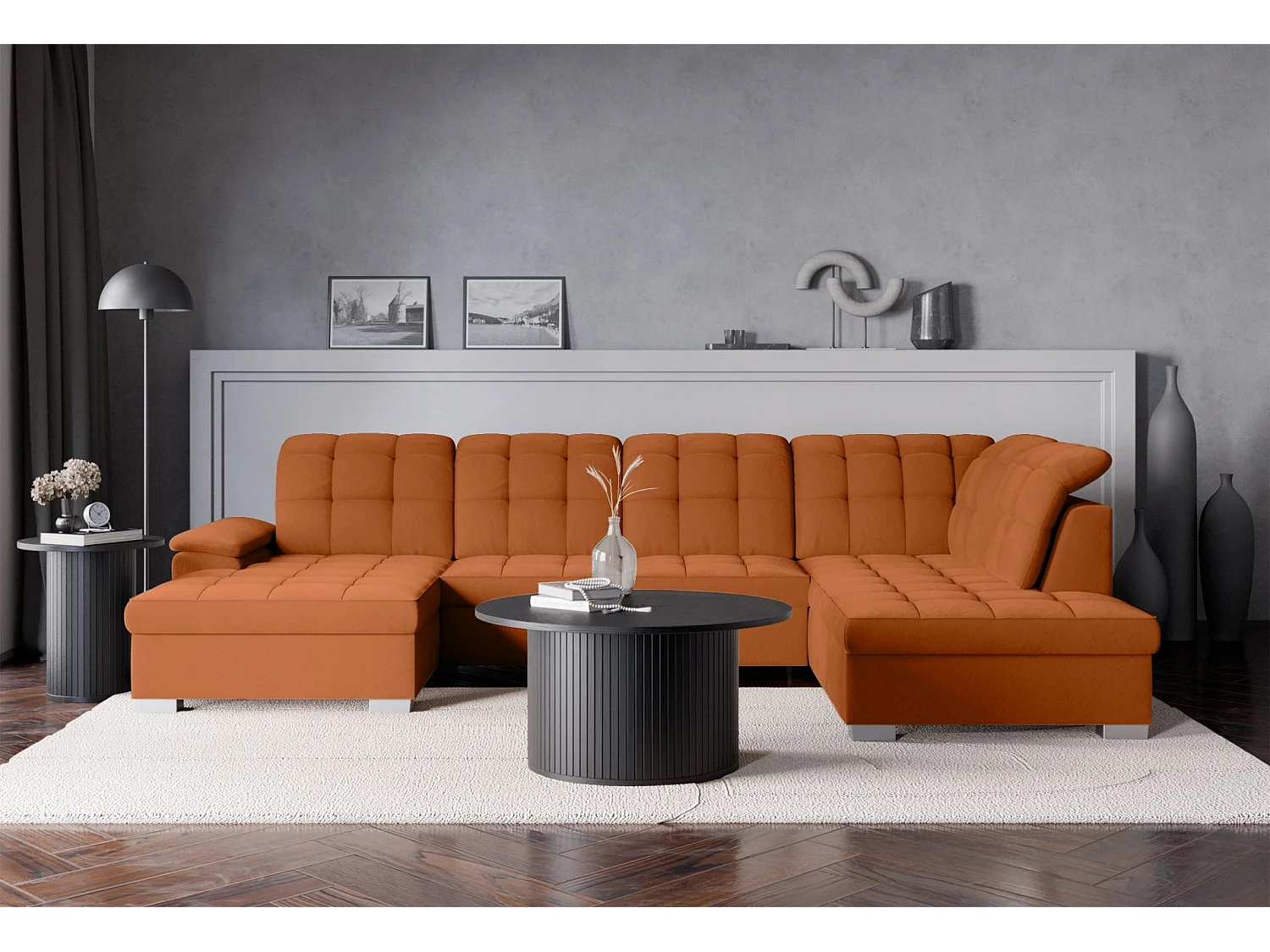 Canapé d'angle U convertible –couleur cuivre– côté gauche – JAMAAL