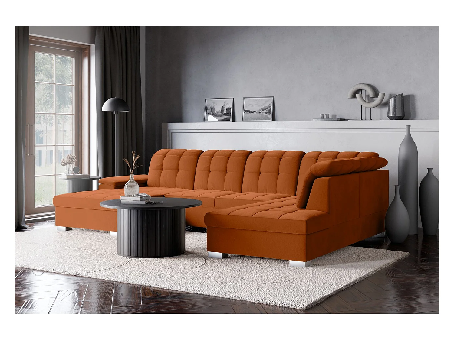 Canapé d'angle U convertible –couleur cuivre– côté gauche – JAMAAL