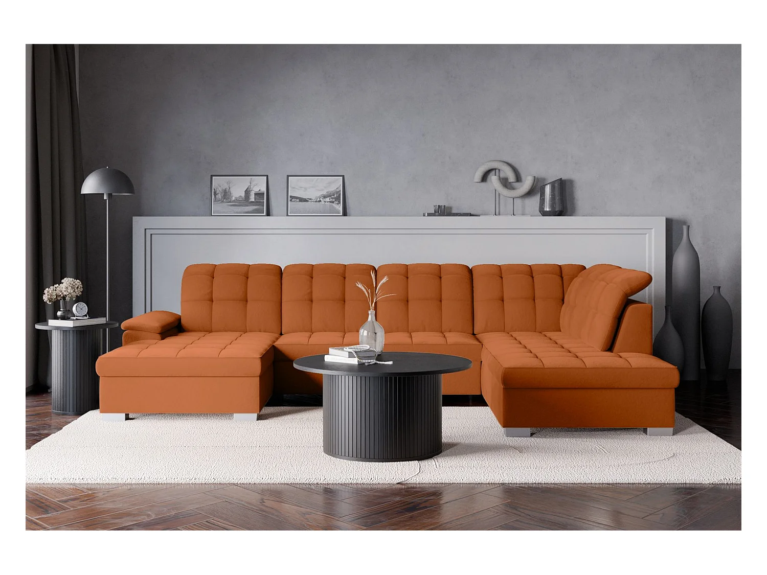 Canapé d'angle U convertible –couleur cuivre– côté gauche – JAMAAL