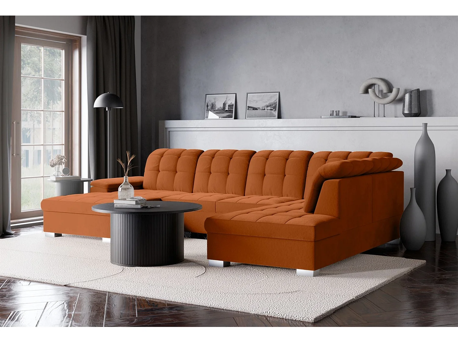 Canapé d'angle U convertible –couleur cuivre– côté gauche – JAMAAL