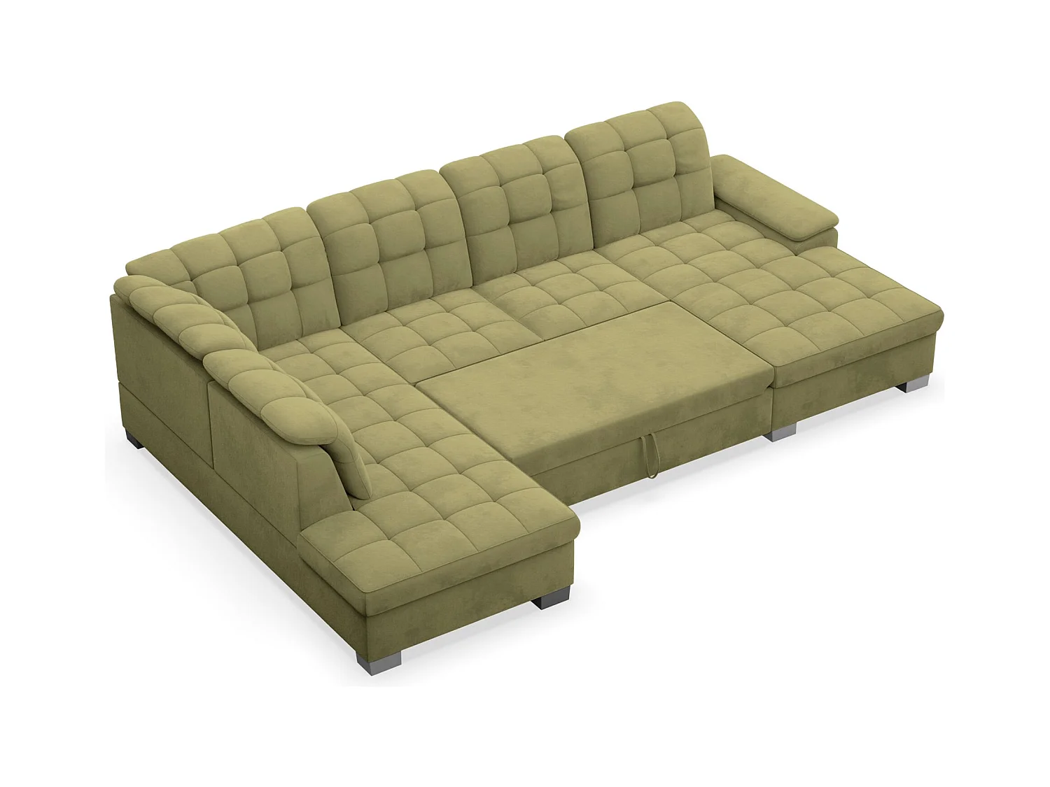 Canapé d'angle U convertible – vert olive– côté droit – JAMAAL