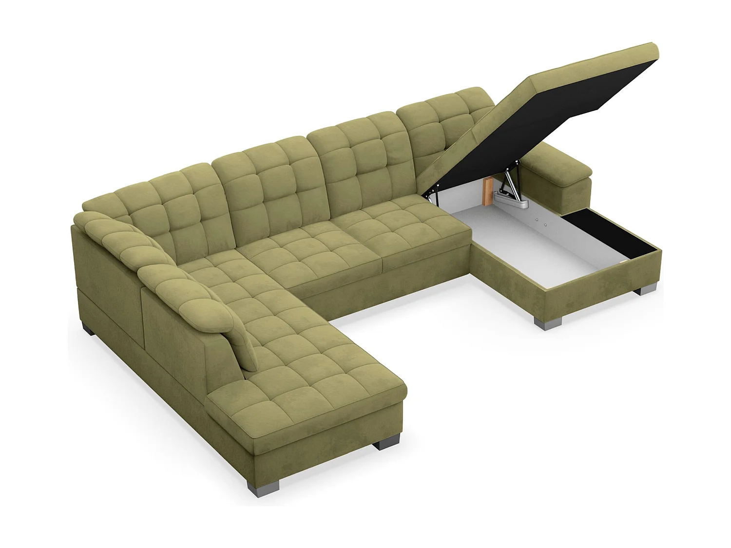 Canapé d'angle U convertible – vert olive– côté droit – JAMAAL