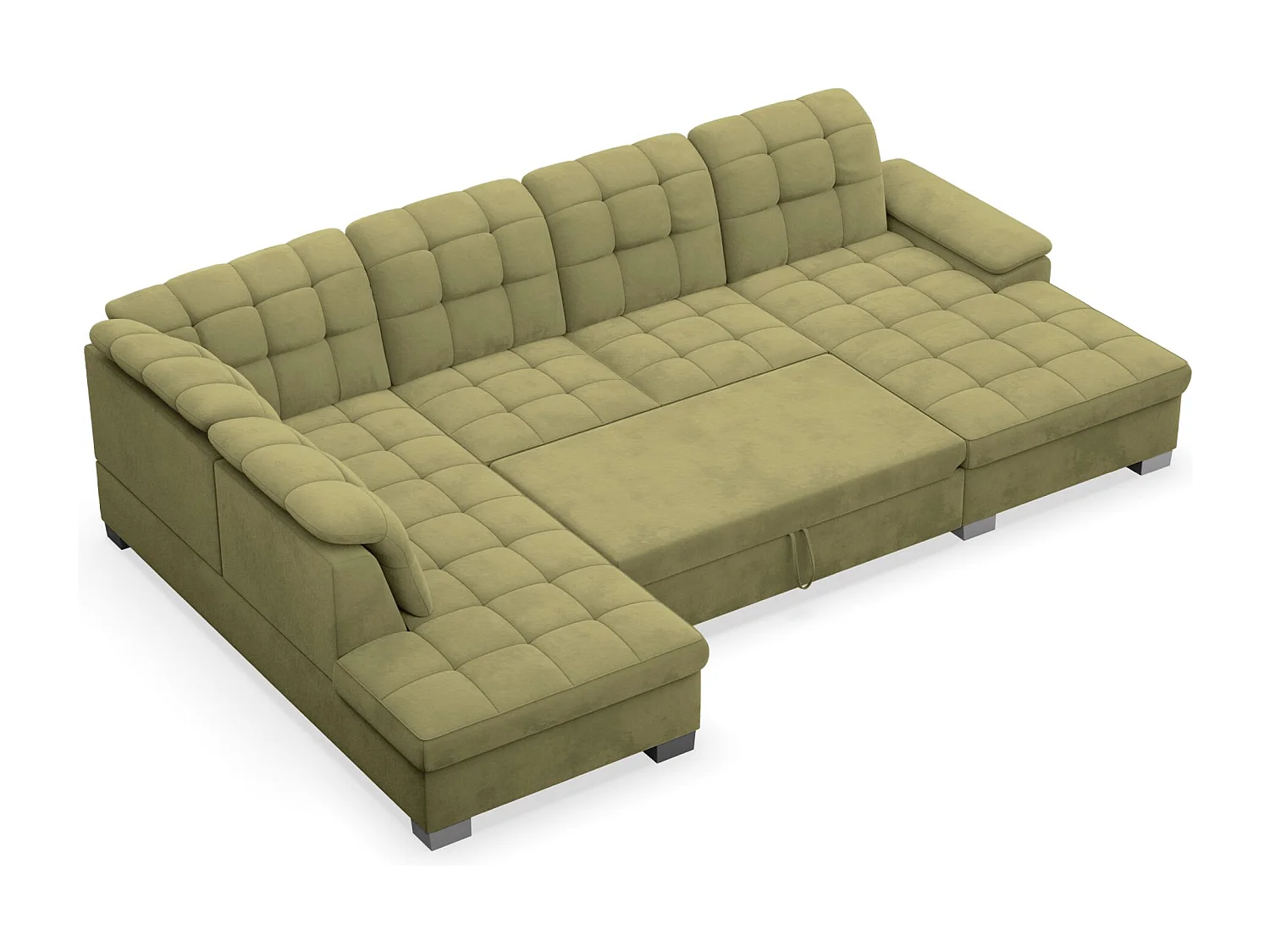 Wohnlandschaft - Schlaffunktion und Veloursbezug - rechts - olivgrün - JAMAAL