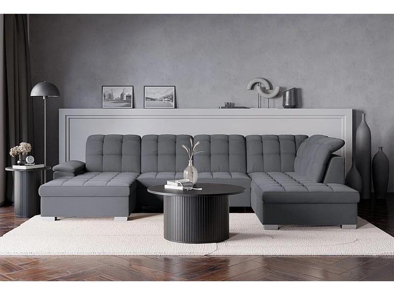 Canapé d'angle U convertible –gris foncé– côté gauche – JAMAAL