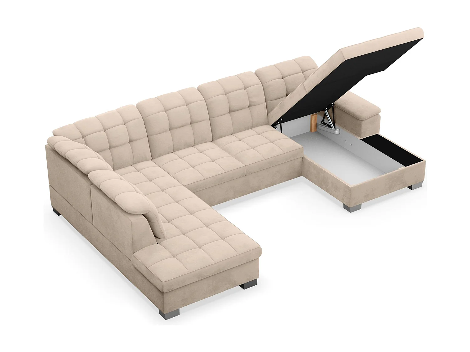 Wohnlandschaft - Schlaffunktion und Veloursbezug - rechts - beige - JAMAAL