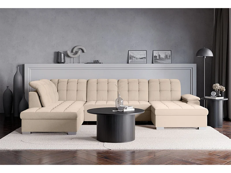 Wohnlandschaft - Schlaffunktion und Veloursbezug - rechts - beige - JAMAAL