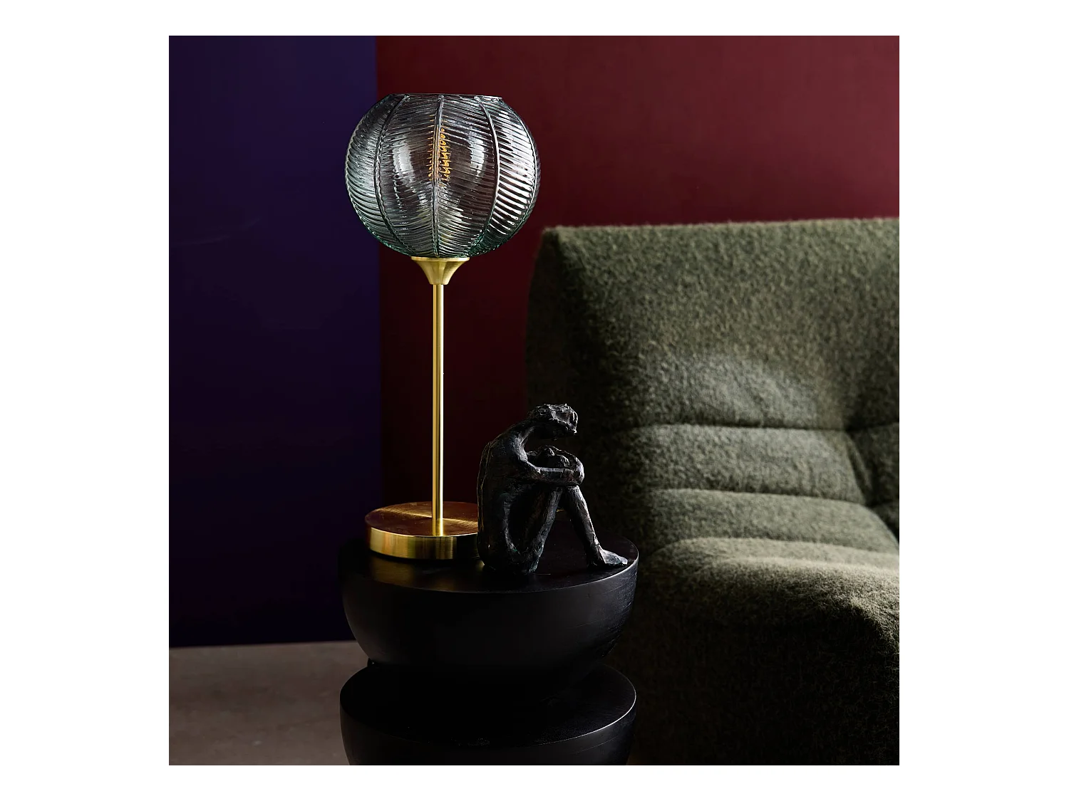 Lampe à poser métal et verre effet cristal Basile vert Ø 20cm