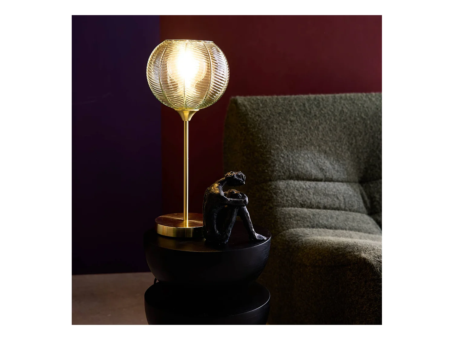 Lampe à poser métal et verre effet cristal Basile vert Ø 20cm