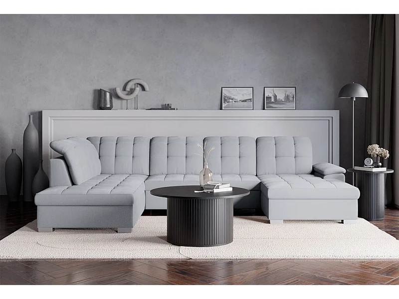 Wohnlandschaft - Schlaffunktion und Stauraum - rechtsseitig - hellgrau - JAMAAL