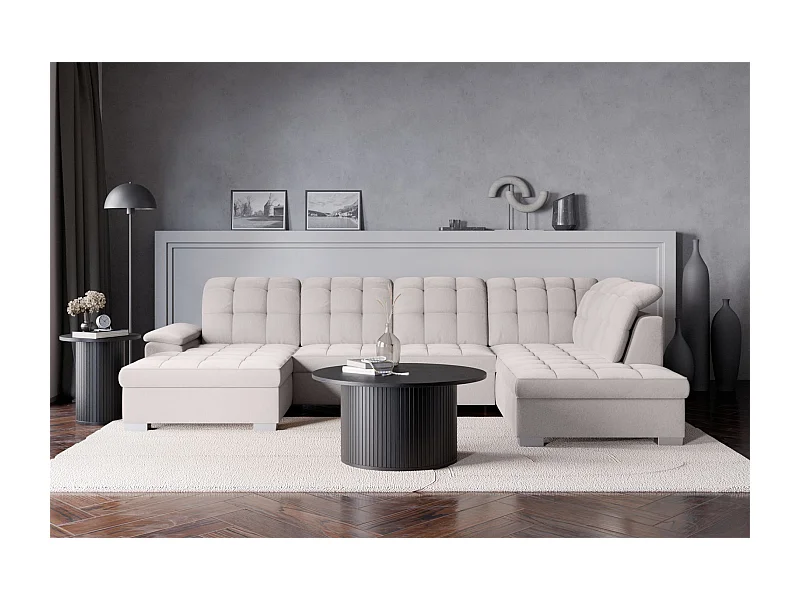 Wohnlandschaft - Schlaffunktion und Veloursbezug - links - hellgrau - JAMAAL