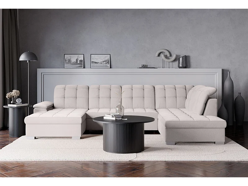 Wohnlandschaft - Schlaffunktion und Veloursbezug - links - hellgrau - JAMAAL