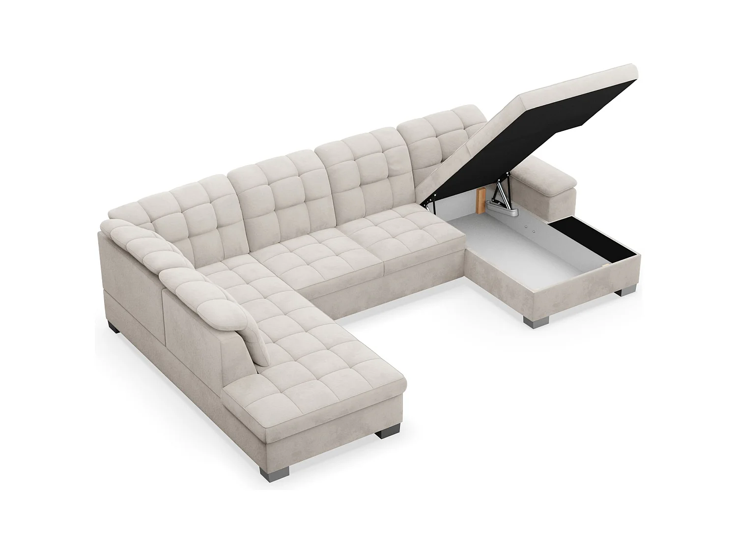 Canapé d'angle U convertible – grège– côté droit – JAMAAL