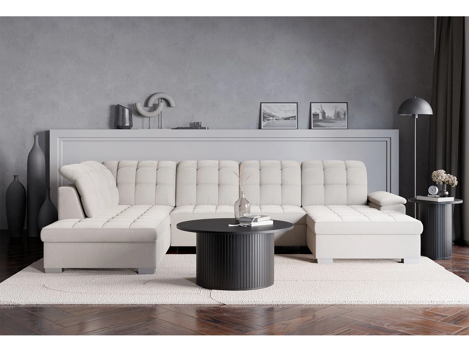 Wohnlandschaft - Schlaffunktion und Veloursbezug - rechts - taupe - JAMAAL