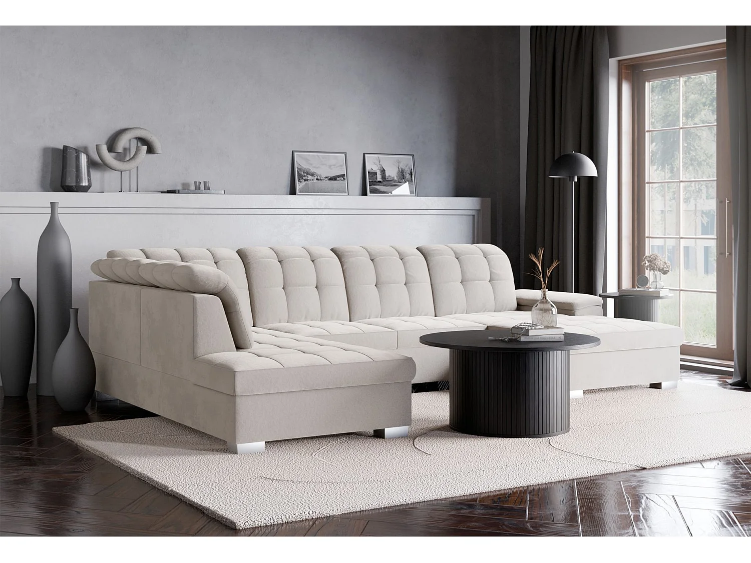 Wohnlandschaft - Schlaffunktion und Veloursbezug - rechts - taupe - JAMAAL