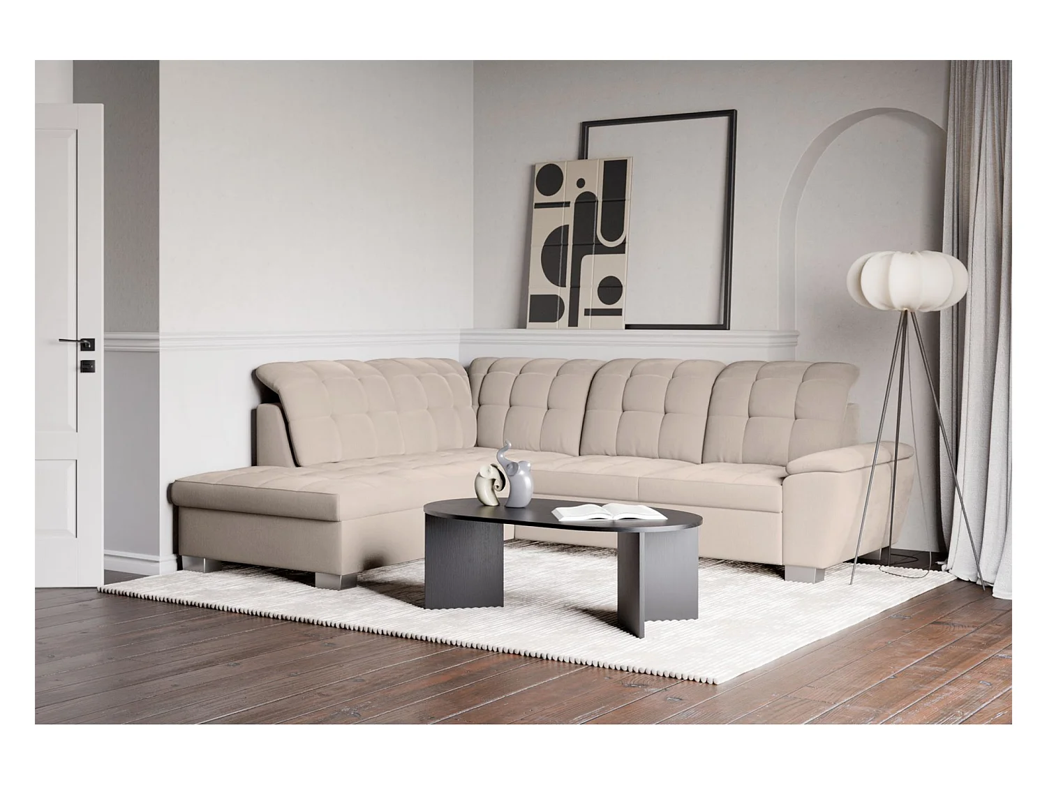 Canapé d'angle convertible L – beige– côté gauche – JAMAAL