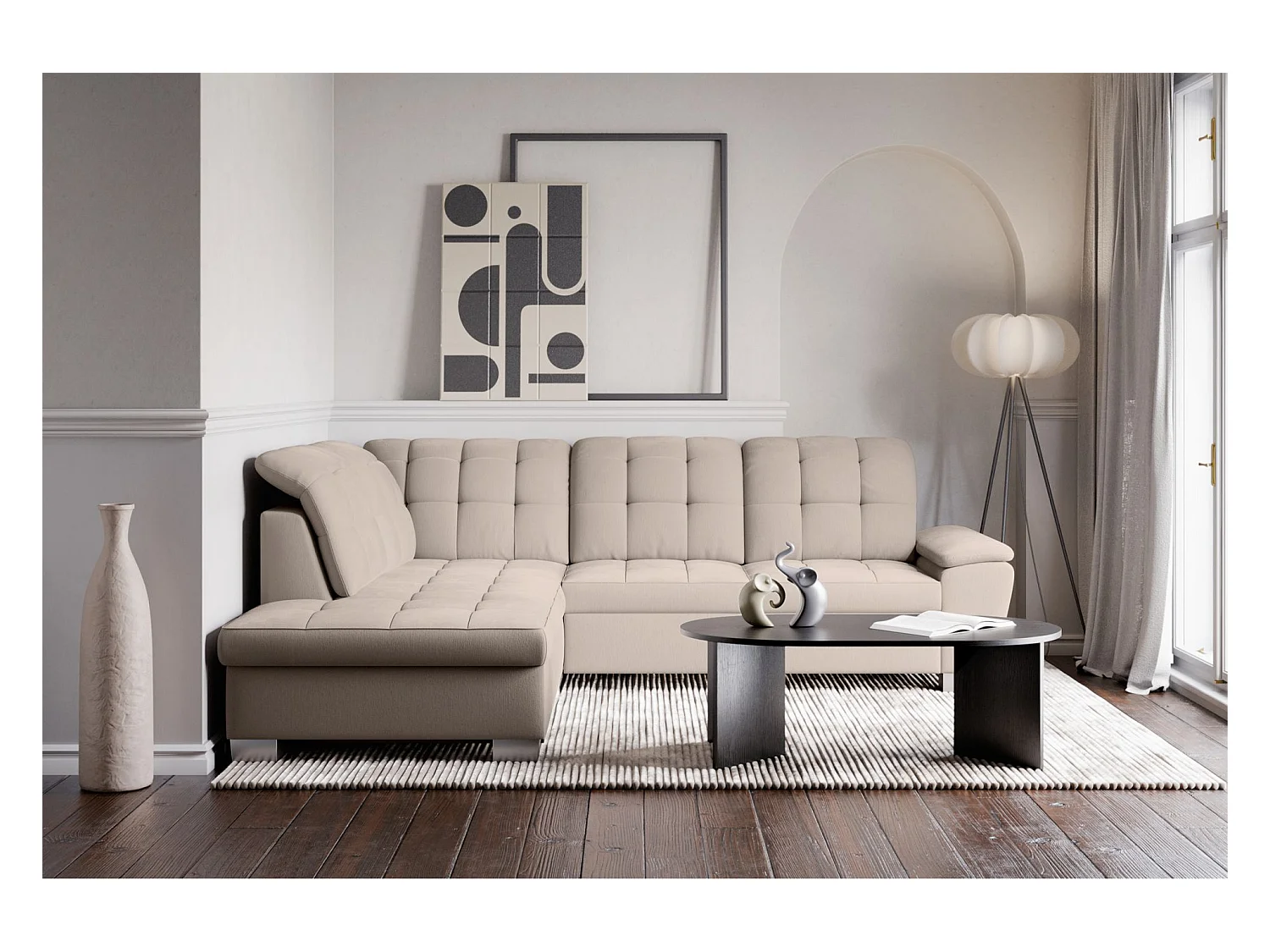 Canapé d'angle convertible L – beige– côté gauche – JAMAAL