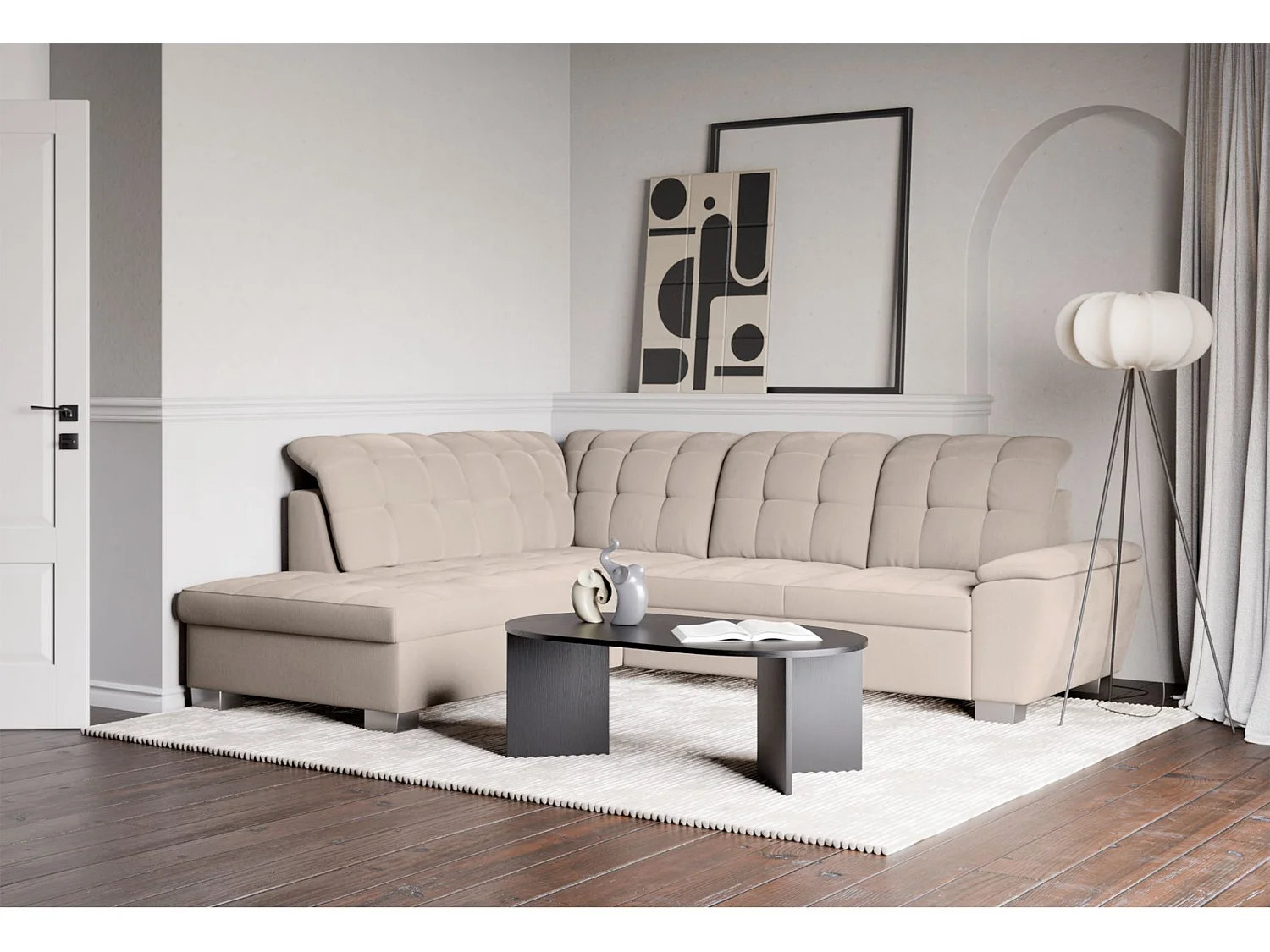 Ecksofa - Schlaffunktion und Stauraum - linksseitig - beige - JAMAAL
