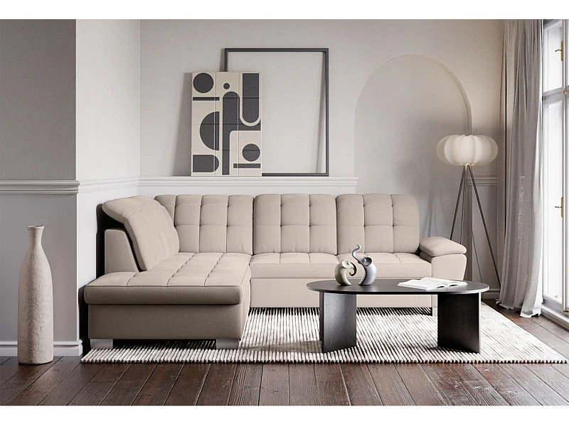 Ecksofa - Schlaffunktion und Stauraum - linksseitig - beige - JAMAAL