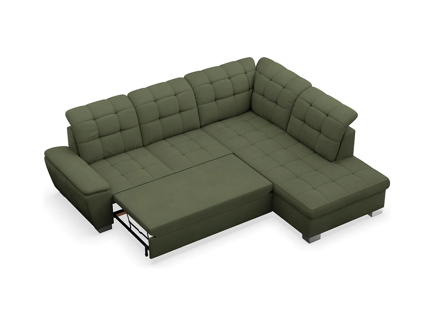 Canapé d'angle convertible L – vert olive– côté droit – JAMAAL