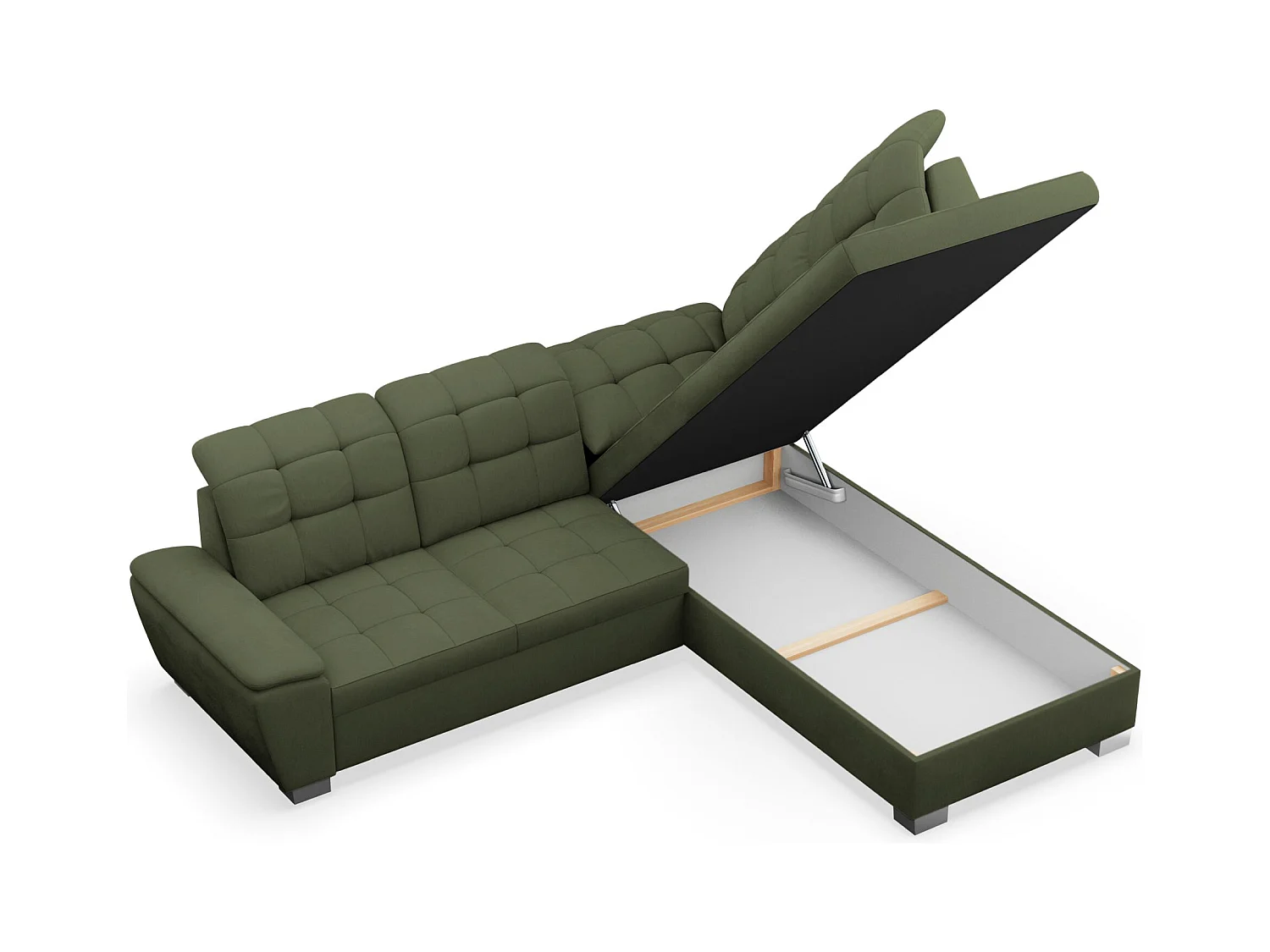 Canapé d'angle convertible L – vert olive– côté droit – JAMAAL