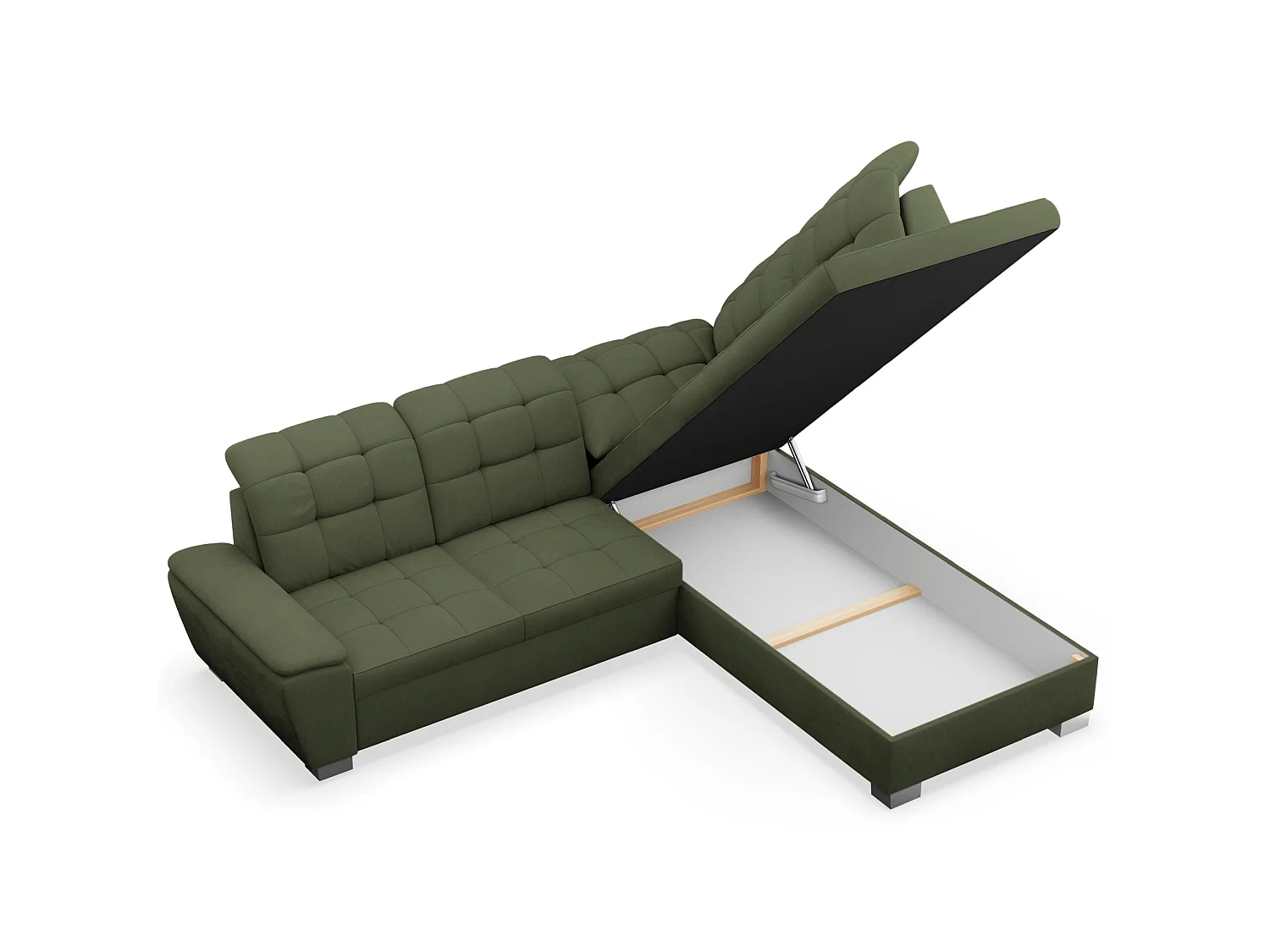 Ecksofa - Schlaffunktion und Stauraum - rechtsseitig - khaki - JAMAAL