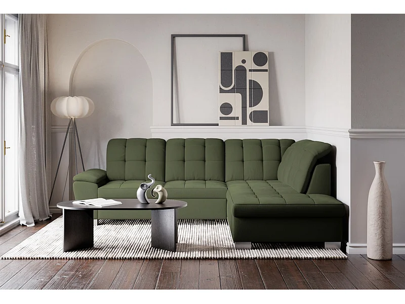 Ecksofa - Schlaffunktion und Stauraum - rechtsseitig - khaki - JAMAAL