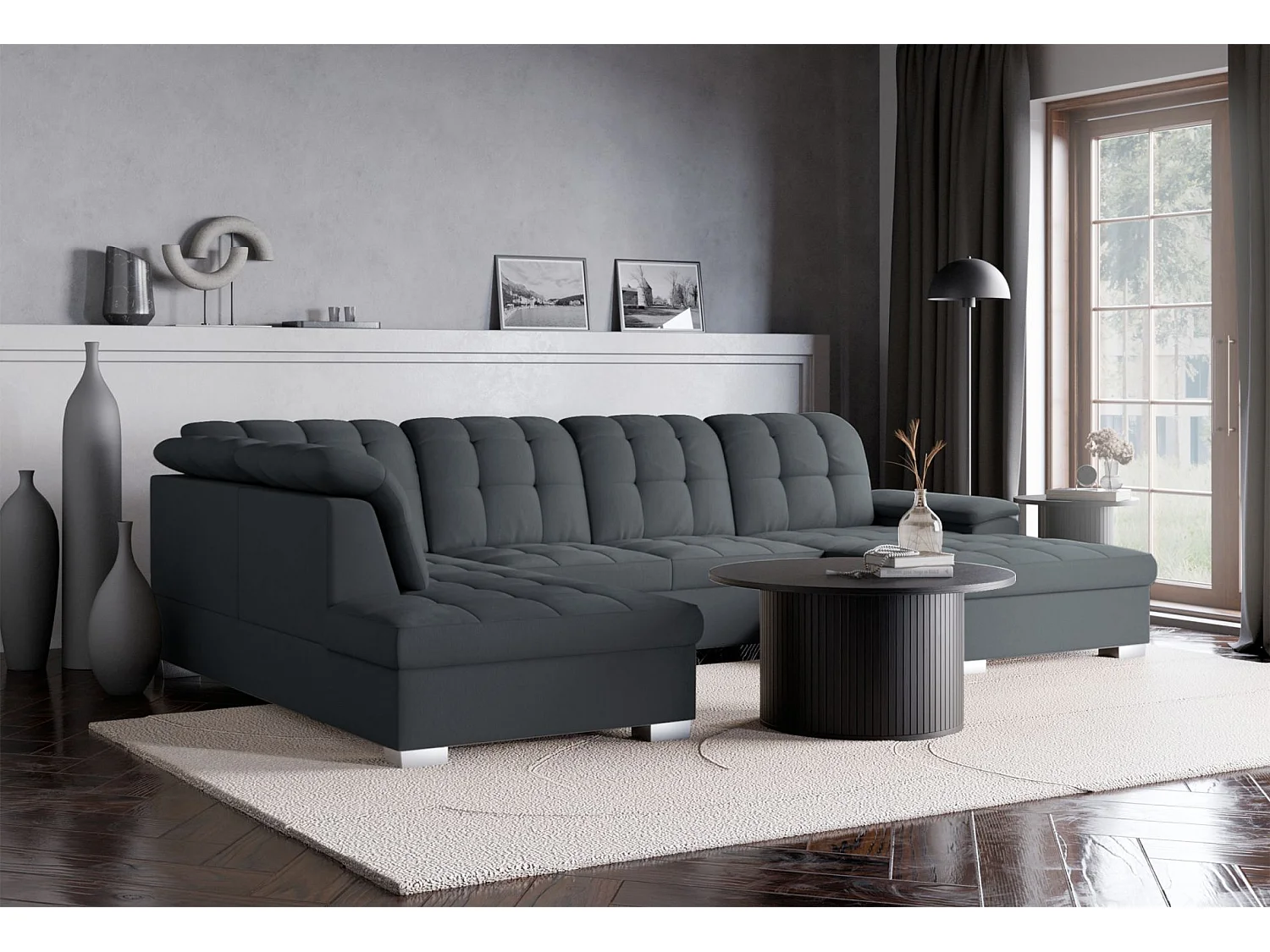 Wohnlandschaft - Schlaffunktion und Stauraum - rechtsseitig - dunkelgrau - JAMAAL