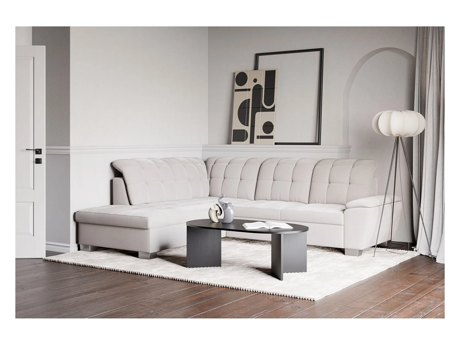 Canapé d'angle convertible L – crème – côté gauche – JAMAAL