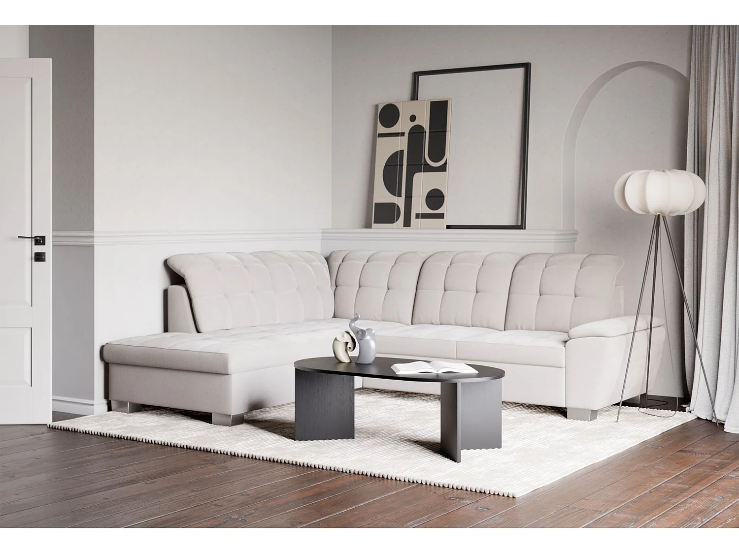 Ecksofa - Schlaffunktion und Stauraum - linksseitig - creme - JAMAAL