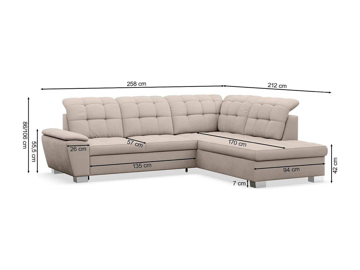 Ecksofa - Schlaffunktion und Stauraum - linksseitig - creme - JAMAAL