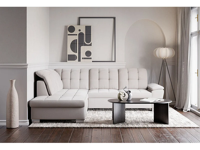 Ecksofa - Schlaffunktion und Stauraum - linksseitig - creme - JAMAAL