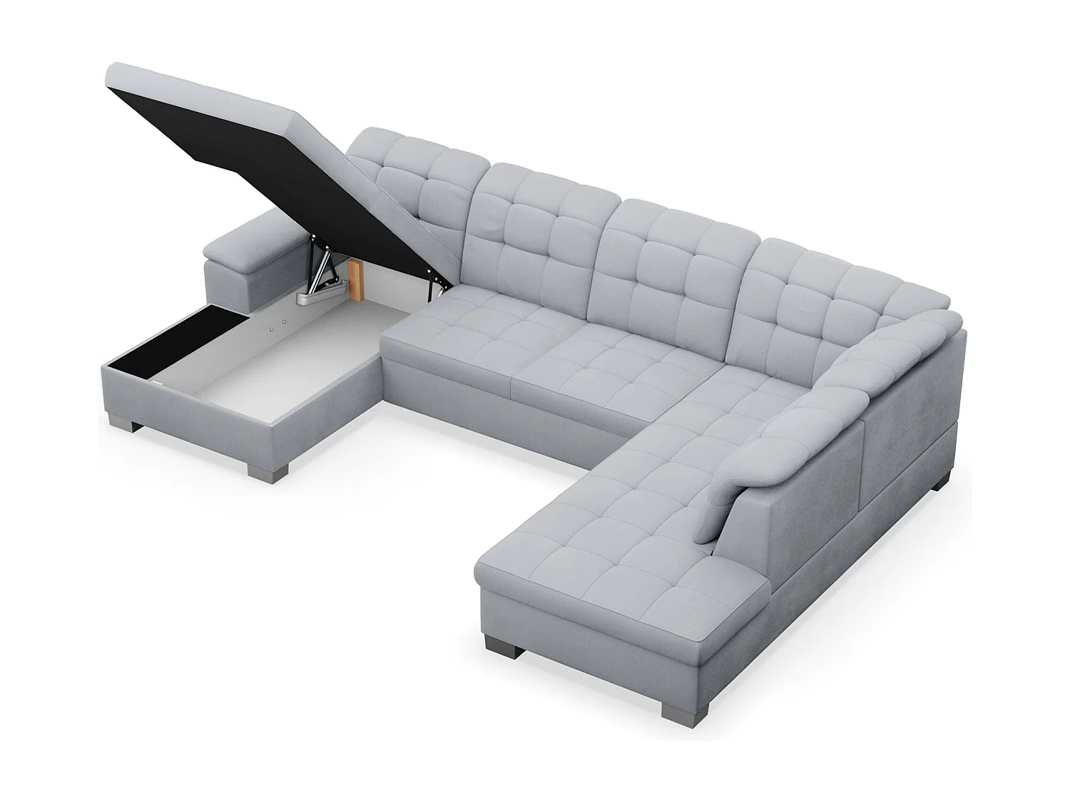 Canapé d'angle U convertible –gris clair tressé– côté gauche – JAMAAL