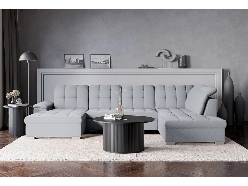 Wohnlandschaft - Schlaffunktion und Stauraum - linksseitig - hellgrau - JAMAAL