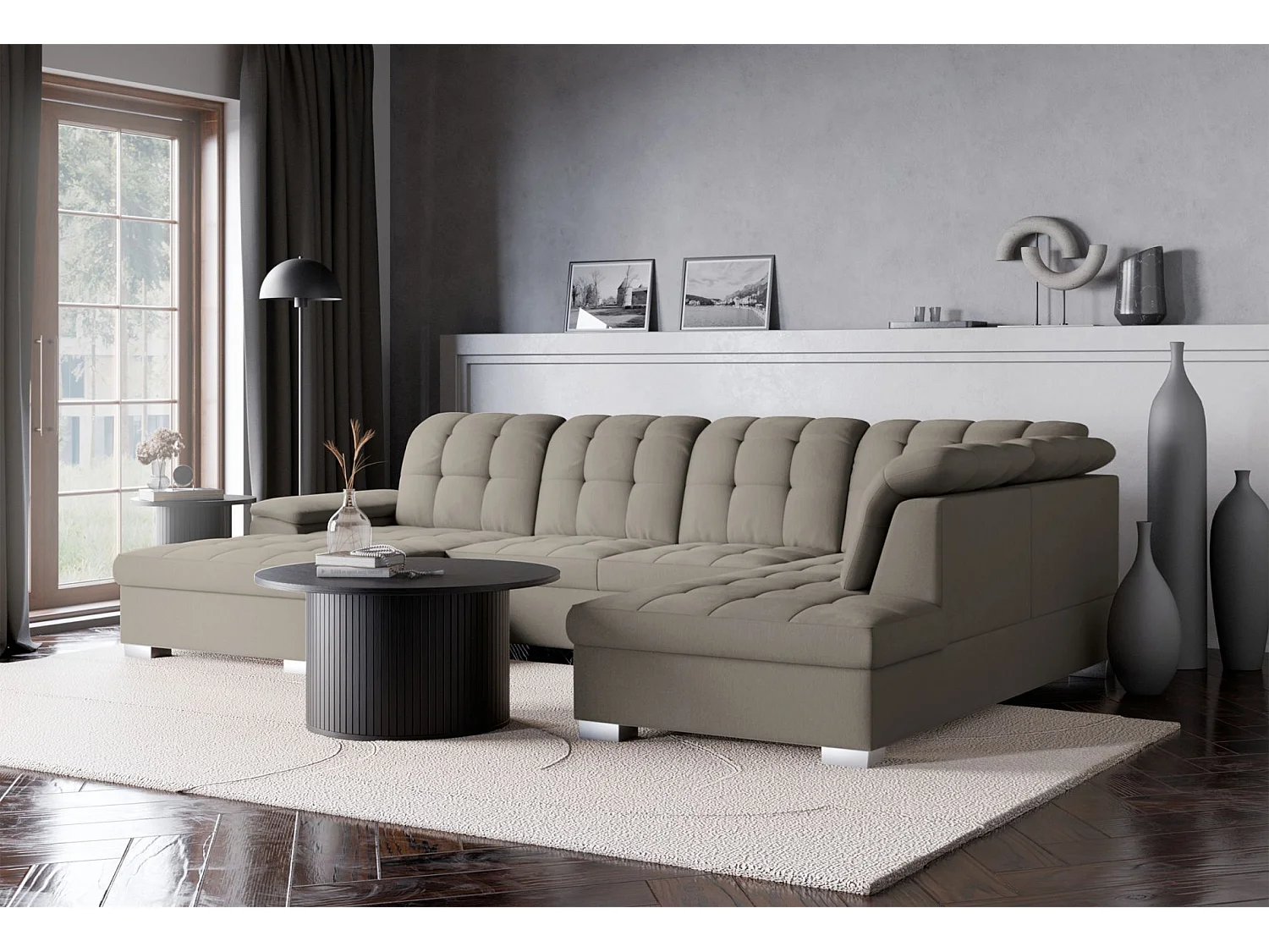 Wohnlandschaft - Schlaffunktion und Stauraum - linksseitig - taupe - JAMAAL