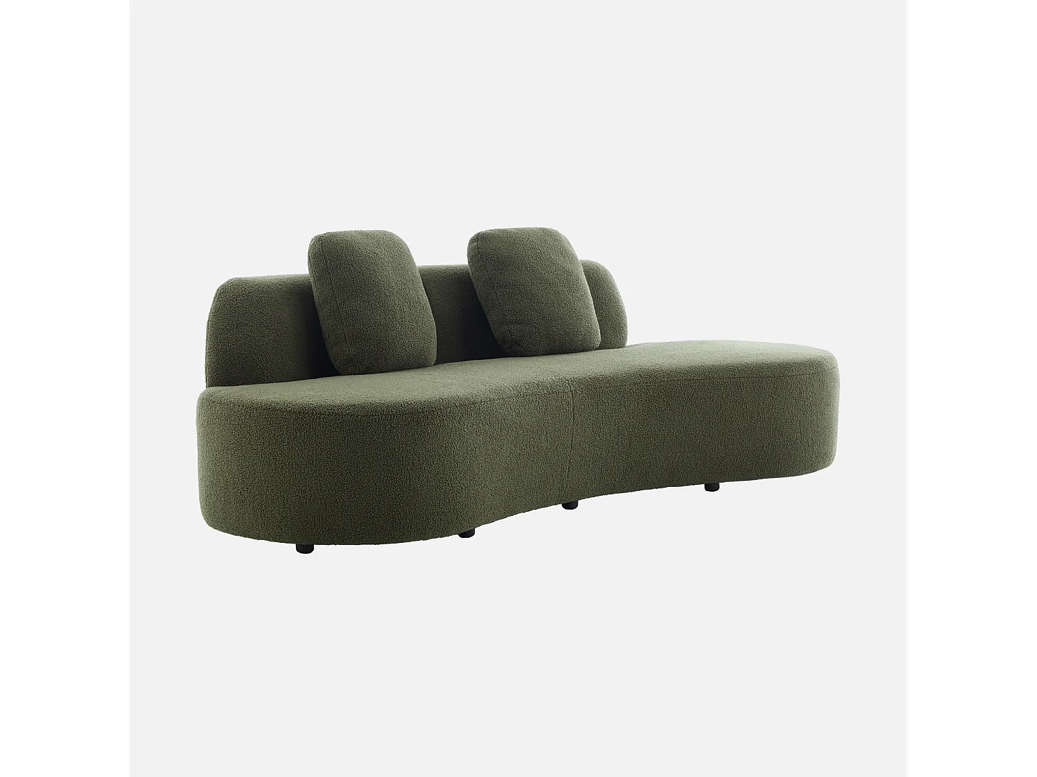 Divano virgola organico in bouclé, 3 posti, verde kaki