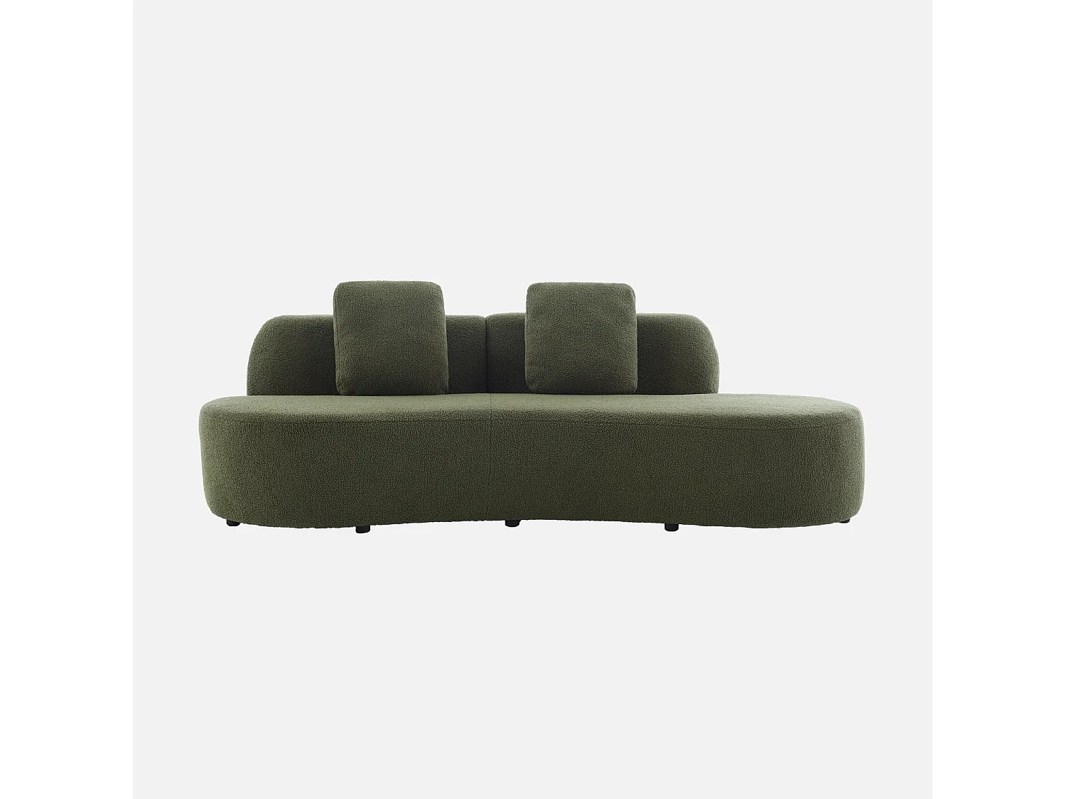 Divano virgola organico in bouclé, 3 posti, verde kaki