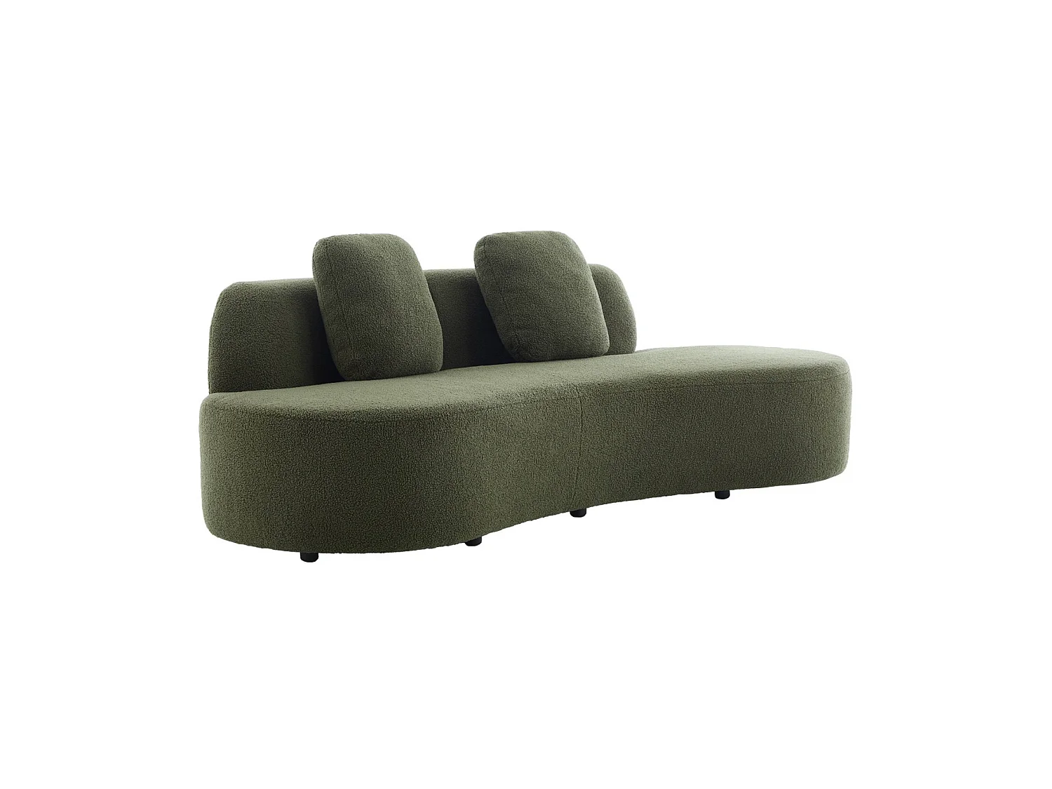 Divano curvo organico in bouclé, 3 posti, verde kaki