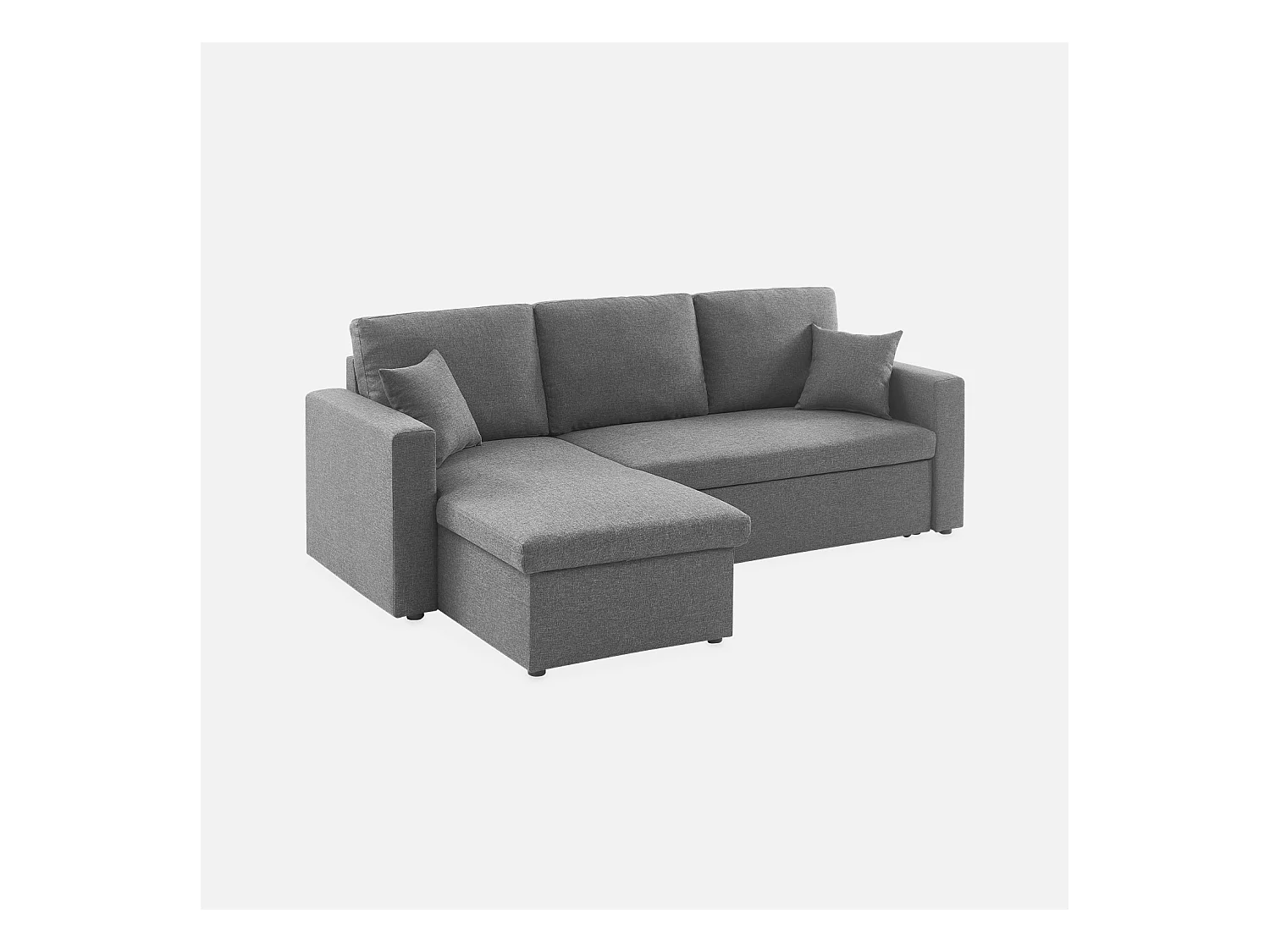 Canapé d'angle SMILE convertible réversible compact 3 places en tissu gris foncé. L 213.5 x P 136.5 x H 83cm. avec coffre de rangement