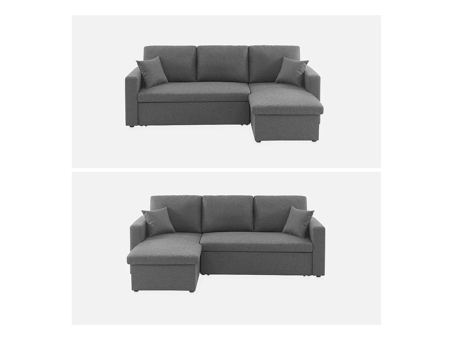 Canapé d'angle SMILE convertible réversible compact 3 places en tissu gris foncé. L 213.5 x P 136.5 x H 83cm. avec coffre de rangement