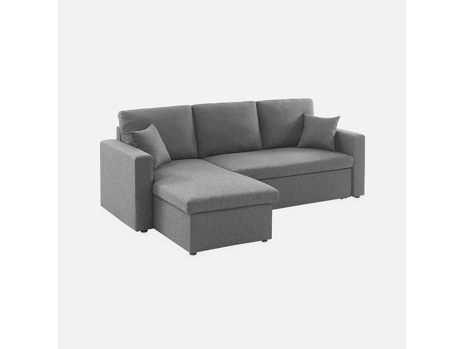 Canapé d'angle SMILE convertible réversible compact 3 places en tissu gris foncé. L 213.5 x P 136.5 x H 83cm. avec coffre de rangement