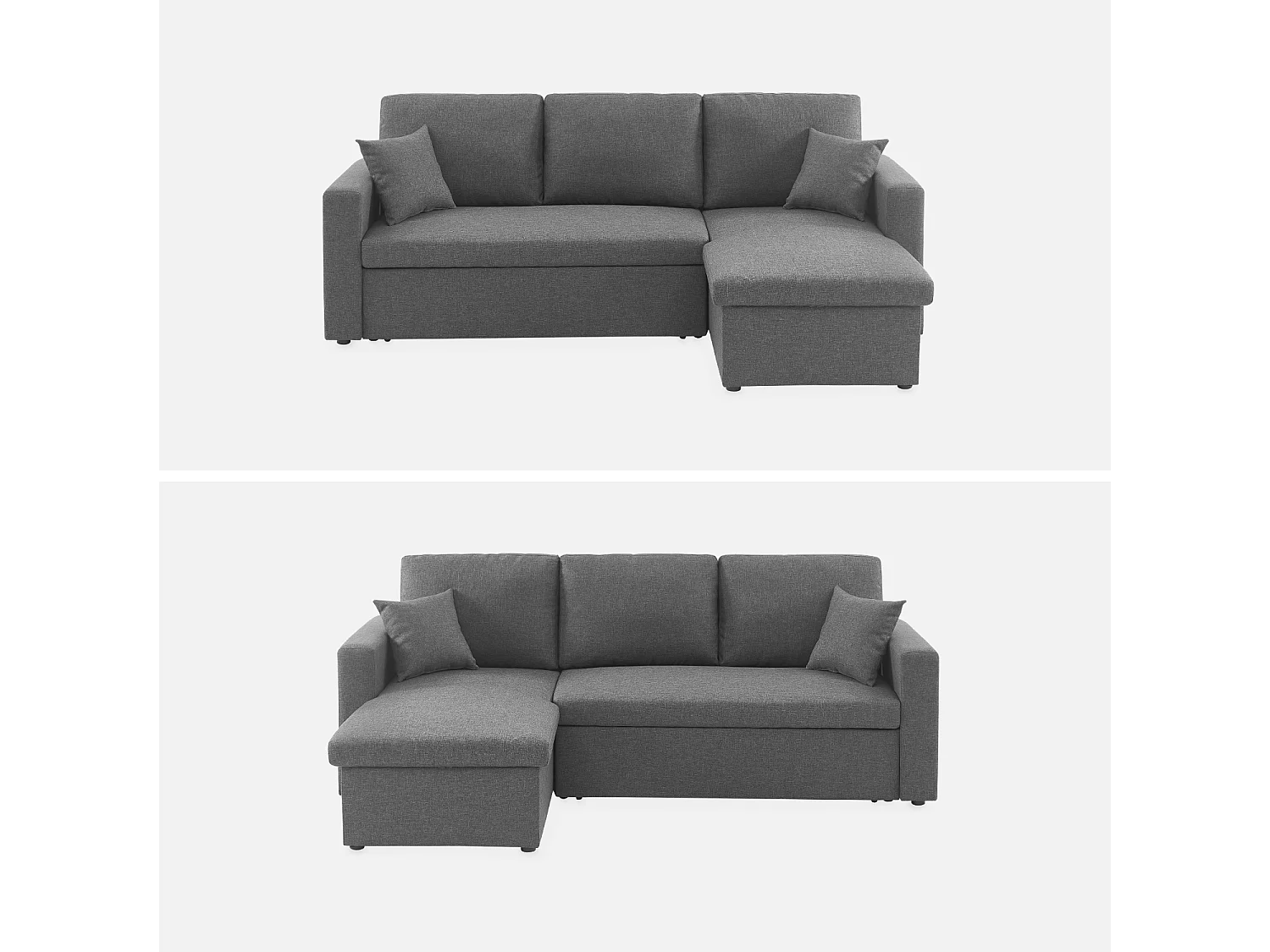 Canapé d'angle SMILE convertible réversible compact 3 places en tissu gris foncé. L 213.5 x P 136.5 x H 83cm. avec coffre de rangement