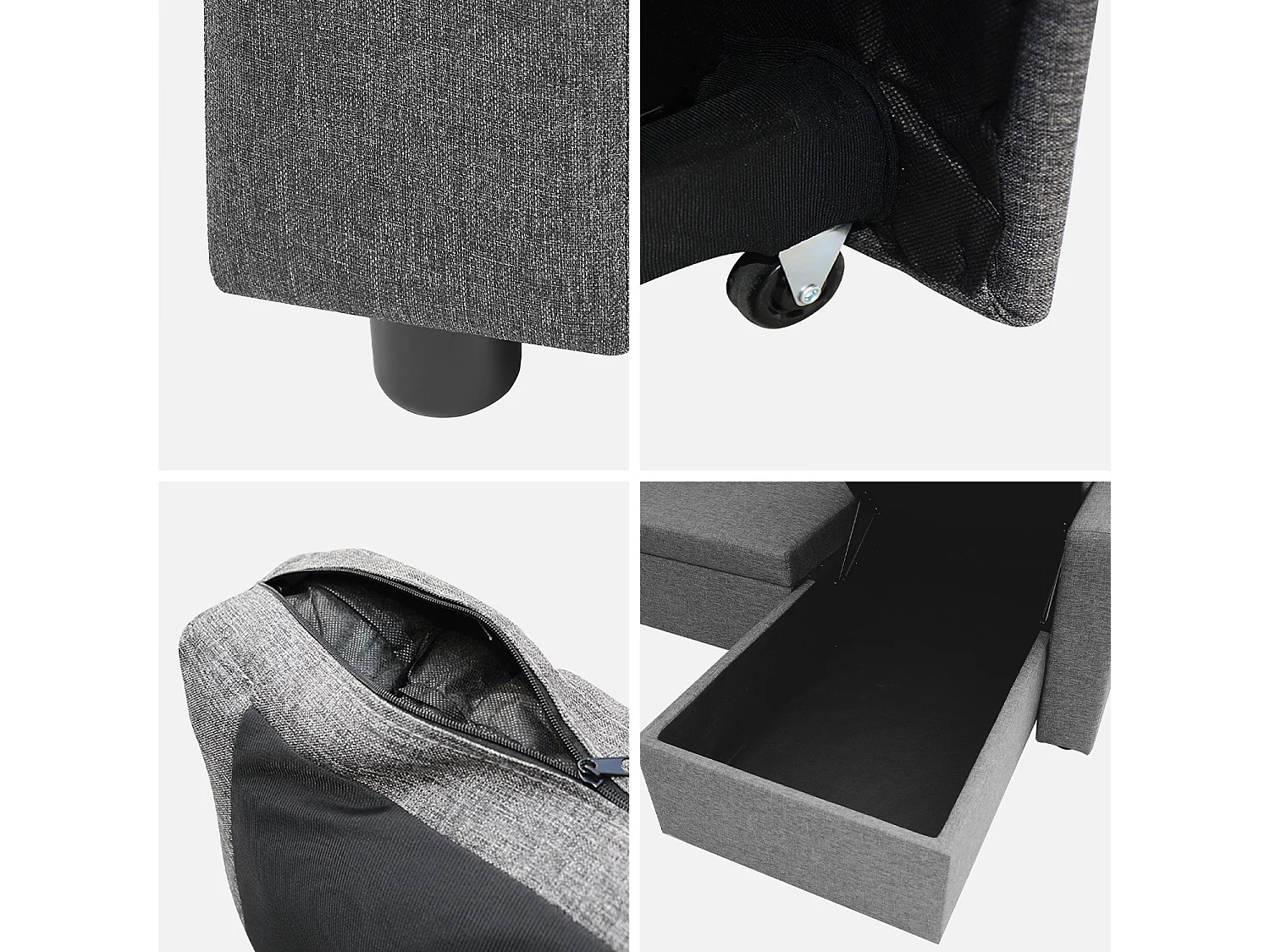 Canapé d'angle SMILE convertible réversible compact 3 places en tissu gris foncé. L 213.5 x P 136.5 x H 83cm. avec coffre de rangement