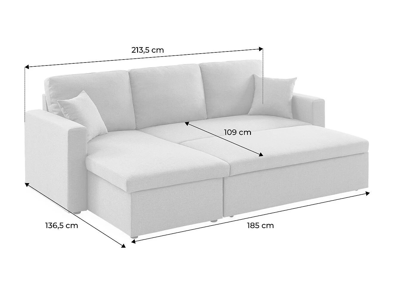 Canapé d'angle SMILE convertible réversible compact 3 places en tissu gris foncé. L 213.5 x P 136.5 x H 83cm. avec coffre de rangement